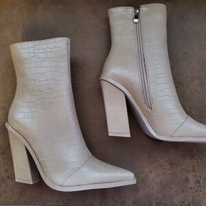 Nasty Gal Croc-Embossed High Heel Ankle Boots in Light Taupe
